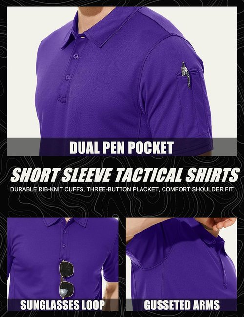MAGCOMSEN Men's Quick Dry Tactical Polo Shirt - Short Sleeve Pique Jersey Golf Shirt