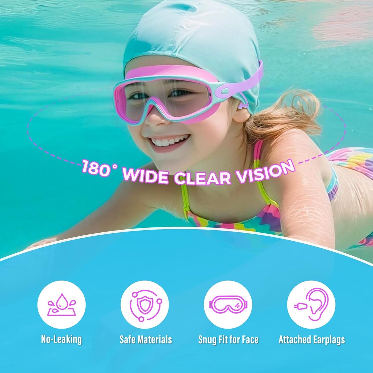 Skiennix Swimming Goggles - Anti-Fog UV Protection with Earplugs | 3 Pack for Kids Ages 4-12