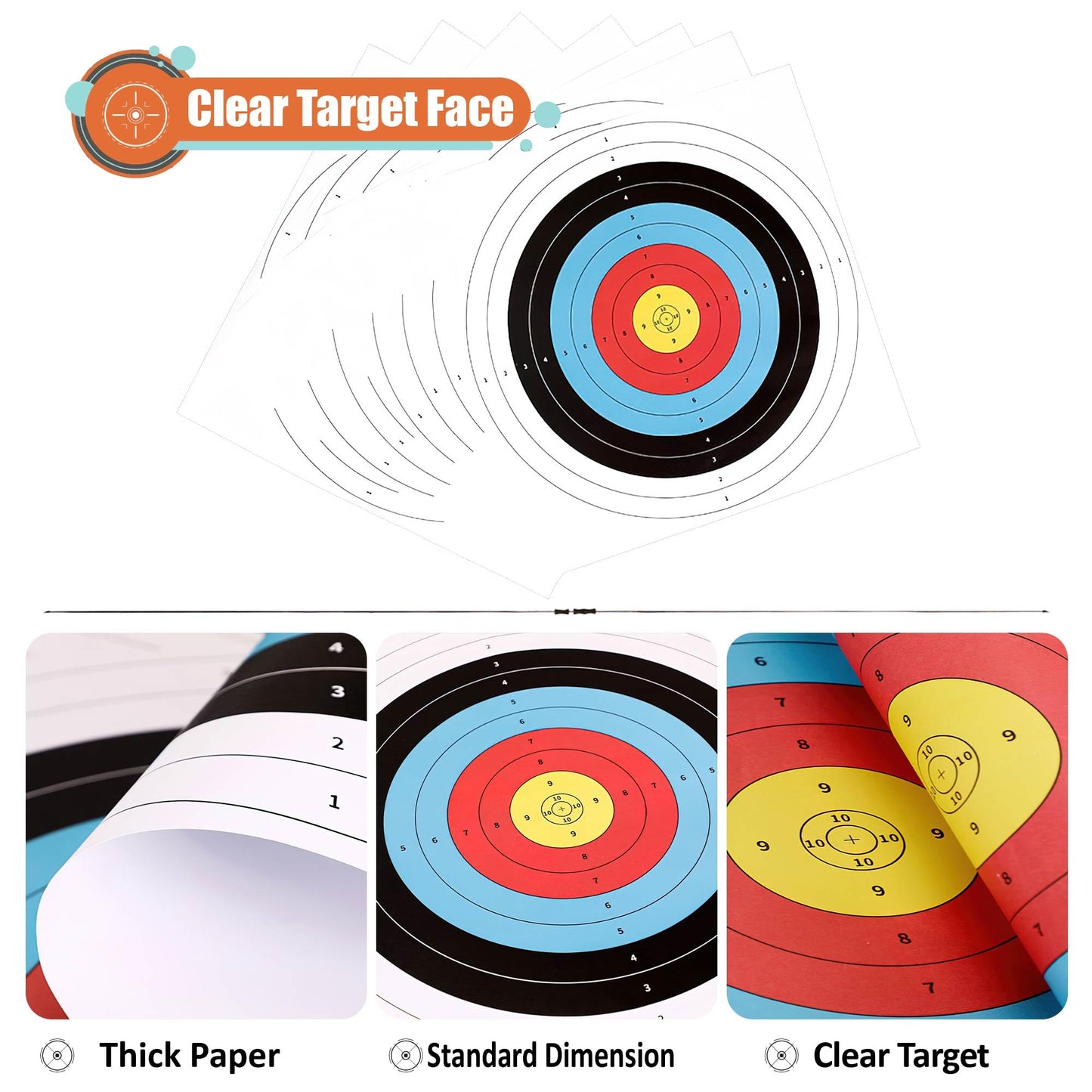 MOLFUJ Archery Targets Paper, 20pcs/50pcs Bow and Arrow Targets for Hunting Backyard, Archery Target Practice Accessories(10 Rings,16x16in)