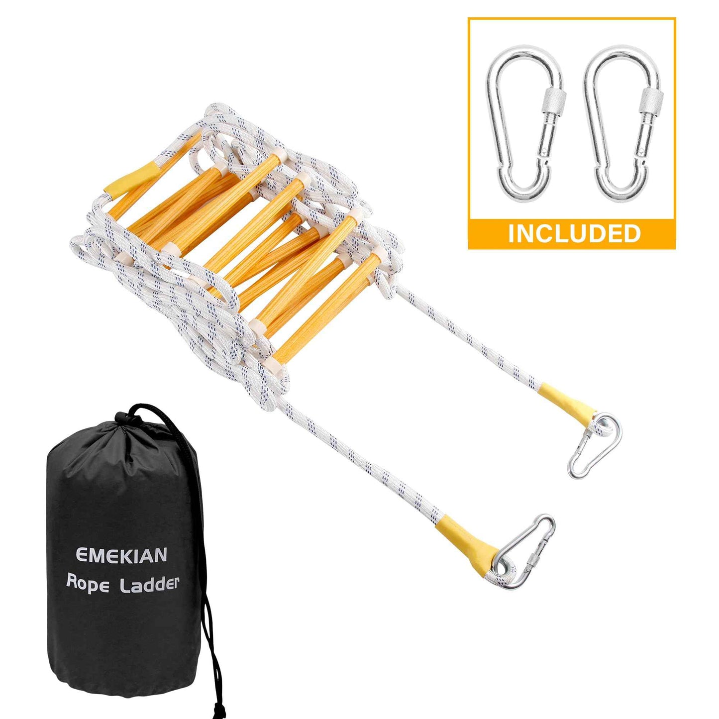 EMEKIAN Emergency Fire Escape Ladder Flame Resistant Safety Extension Rope with 2 Hooks, 2 to 6 Story Homes Reusable Compact Portable External Ladder (7.6 M / 25 FT)