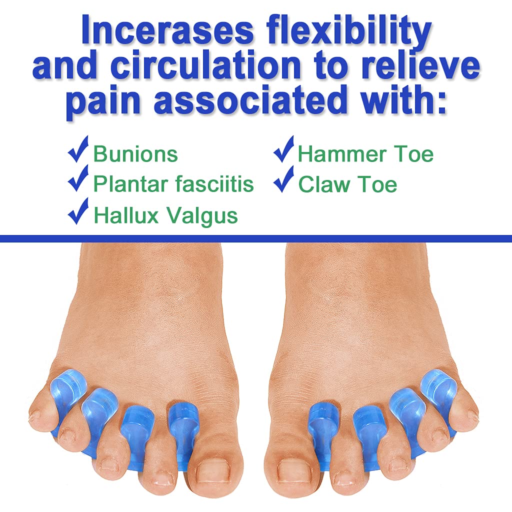 Toe Corrector Toe Separator Bunion Splint 【Updated Version】 Hallux Valgus Big Toes Corrector Set Bunion Brace Bunion Exercise Strap Orthopedic Kit Pain Relief (Blue, free)