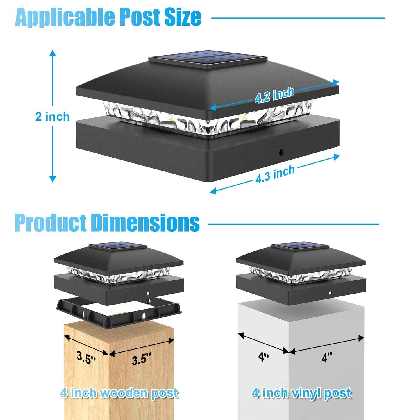 VOLISUN 4x4 Solar Post Cap Light 12pack,Solar Fence - Cap Lights Outdoor Waterproof for Wooden/Vinyl Post,Black Deck Post Cap Light Solar Powered with Warm White for Garden/Patio/Porch