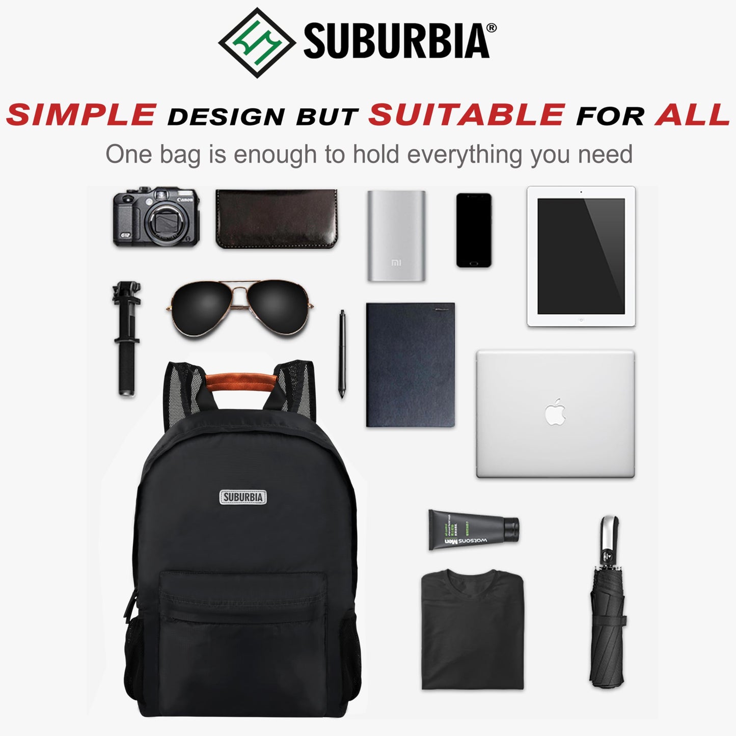 SUBURBIA Travel Backpack for Women Men - Lightweight Foldable Backpack, 18L Small Packable Hiking Backpack, Water Resistant Daypack for Camping, Weenkend, Casual, Dark Grey