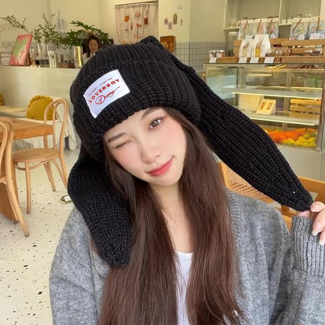 Bunny Ears Hat Beanie with Ears Long Ears Grunge Hat Winter Cap Warm Knit Rabbit Crochet Cap