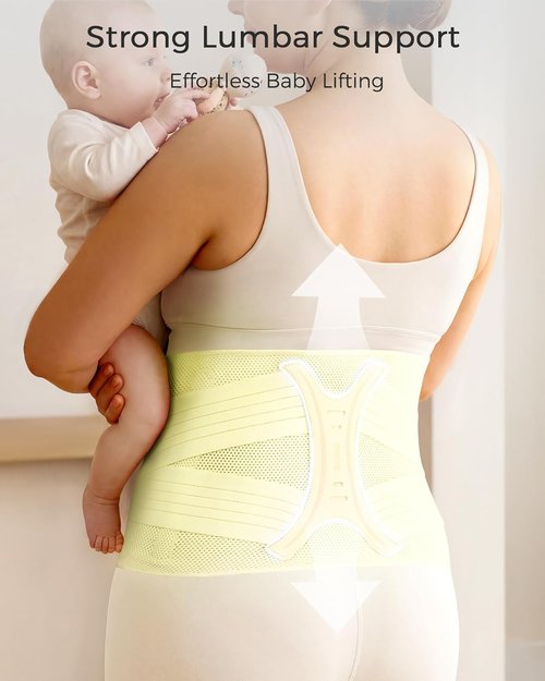 FREETOO Postpartum Belly Band - Soft Abdominal Binder with Back Support | Adjustable Compression, M, Cream