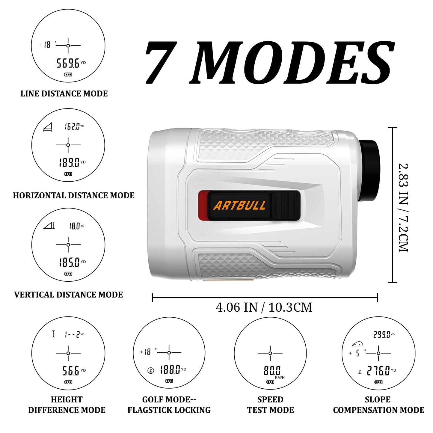 SG SURGOAL 7 in 1 Golf Laser Rangefinder 6X Magnification with Slope Switch Built-in Magnet, Flag Lock Vibration, USB-C Rechargeable White 650yd