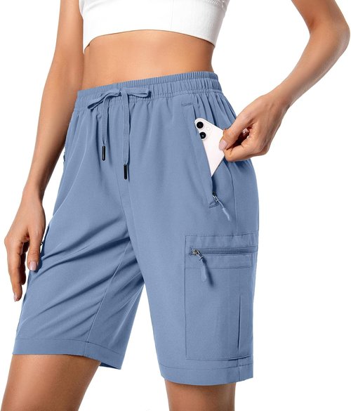 Hugut Women's Quick-Dry Hiking Cargo Shorts - Lightweight, Water-Resistant with Zipper Pockets | Ideal for Camping & Travel