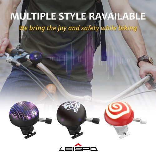 LEISPO Electric Bike Ring Bell - Loud Bicycle Horn for Adult Bikes 5 Sounds 100dB - Classic Bicycle Bells for Road Bike- Rechargeable & Water Resistant, Light Up Bike Bell for Kids & Adults (Black)