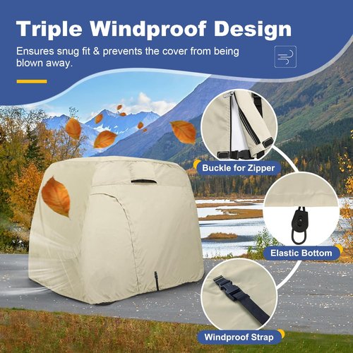 Explore Land 600D Waterproof Golf Cart Cover Fits for Most Brand 4 Passengers Car (Light Tan)