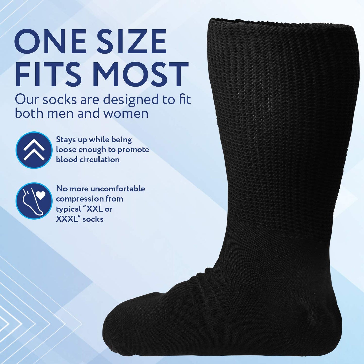 IMPRESA Extra Wide Socks for Men and Women - 2 Pairs Black Ankle Cast Socks - Stretches to 30" - Easy on Casts & Braces - Loose-Fitting Relief for Swollen Feet & Lymphedema