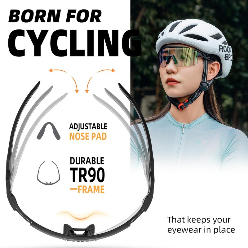 ROCKBROS Cycling Glasses Colour-changing UV Protection Against Wind and Sand Sports Glasses for Men Women Cycling Goggles