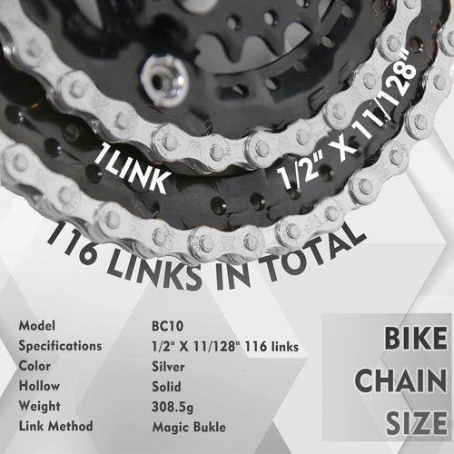 BUCKLOS 6/7/8/9/10/11/12 Speed Bike Chain,Bicycle Chain for Road Bike/E-Bike/Mountain Bike/MTB/Shimano SRAM,Half/Full Hollow Bike Chain Silver/Gold 1/2 x 11/128 Inch 116 Links with Quick Link