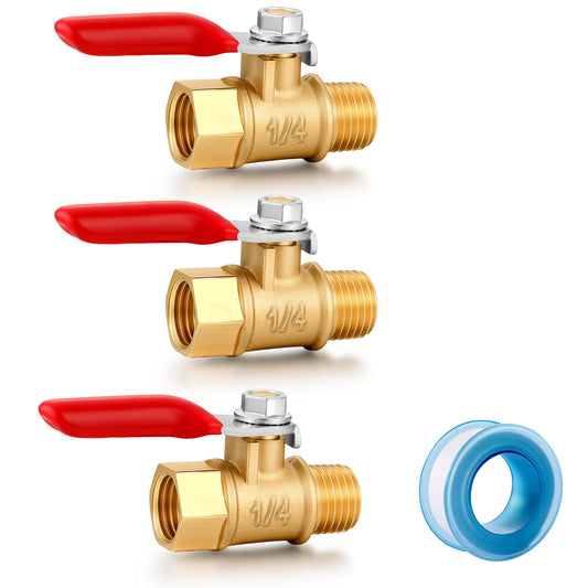 YELUN 1/4 Inch Valve Npt Air Compressor Brass Heavy Duty Valve Male and Female Shut off Switch 1/4 NPT Thread Pipe Fitting (Male x Female 3PCS)