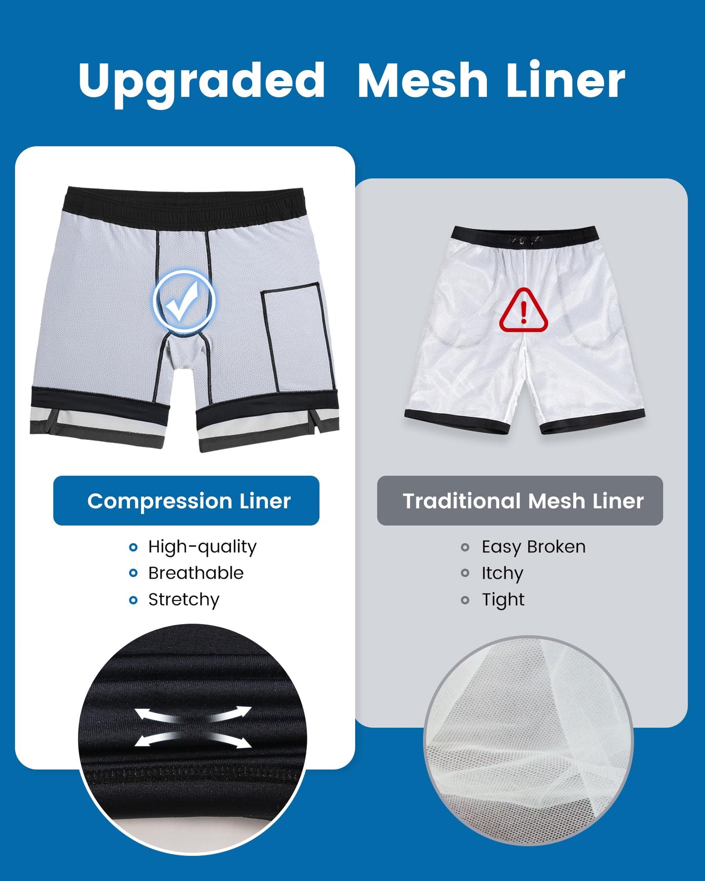 maamgic Mens Swim Trunks with Compression Liner 7 Inch Inseam Mens Bathing Suit Quick Dry Swimming Trunks Swimsuit Dark Grey and Black Large