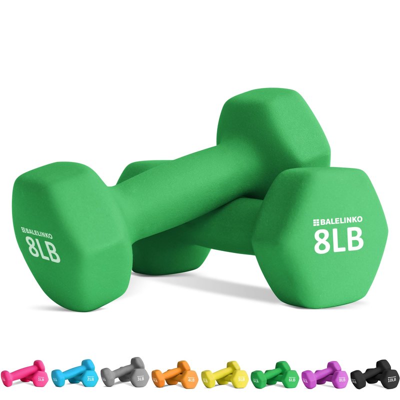 Balelinko Home Gym Equipment Workouts Strength Training Weight Loss Pilates Weights Yoga Sets Free Weights for Women, Men, Seniors and Youth, 8LB Green, Pair