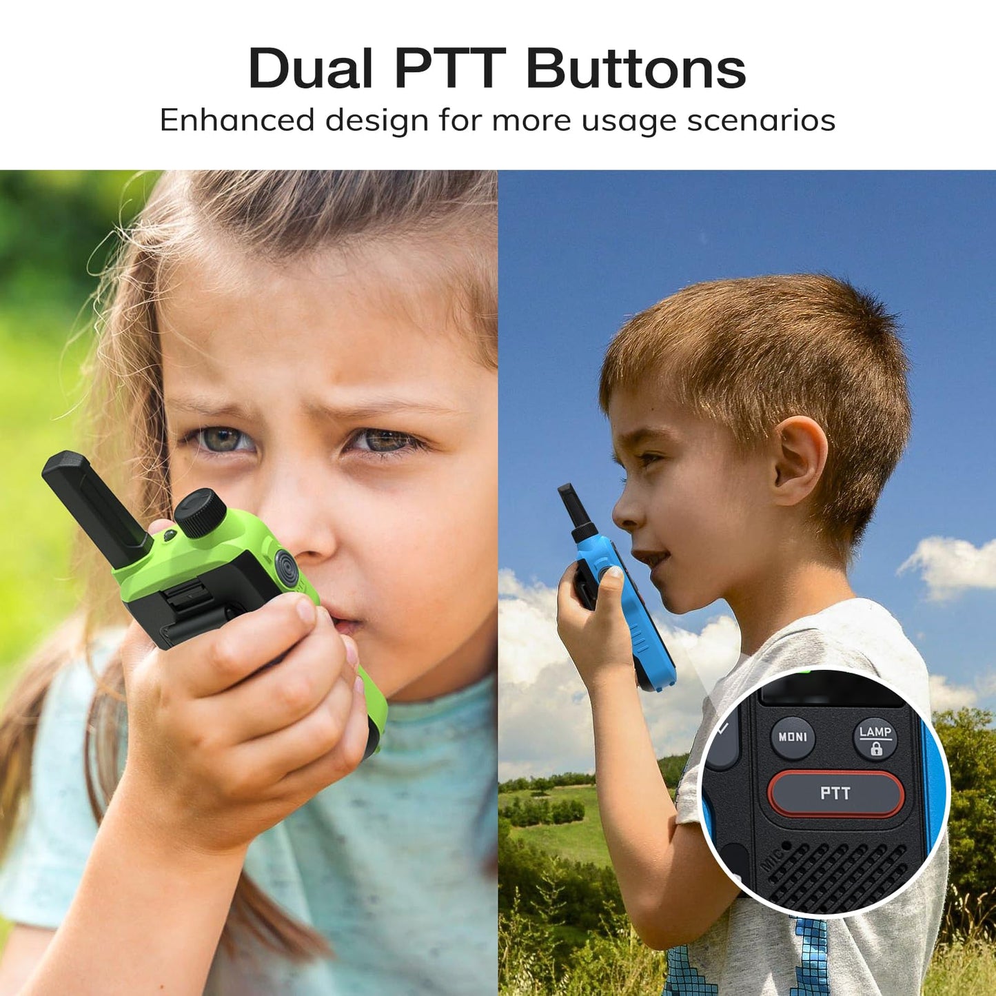 BAOFENG GT-18 Walkie Talkies for Kids Adult, License Free Long Range Rechargeable FRS Two Way Radio,1500mAh USB-C Battery, 22 Channels with NOAA for Camping Hiking Family, 3 Pack (Yellow, Green, Blue)