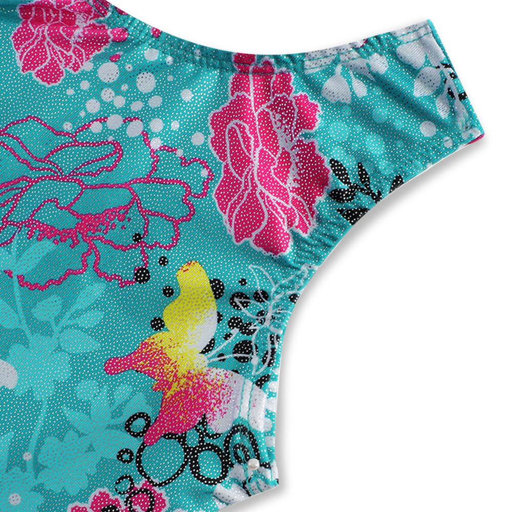 Alakuoti Gymnastics Leotards For Girls Green Flowers Butterfly Biketards For Girls With Shorts Green Flower 3-4t