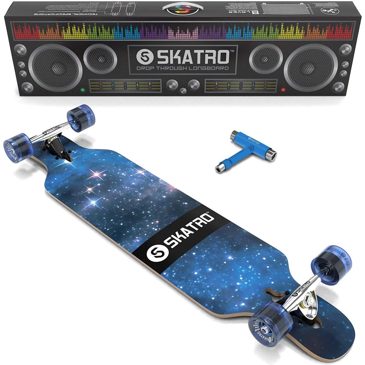 Skatro Drop Through Longboard Skateboard Freeride - Includes T-Tool