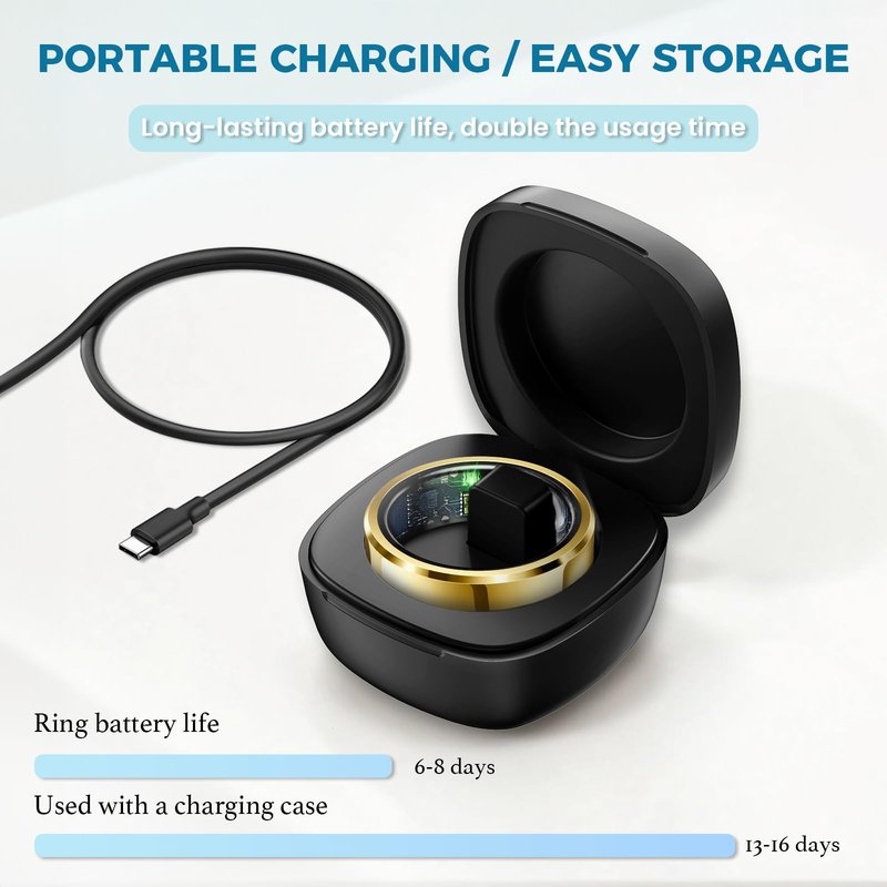 Smart Ring for Women Men Fitness Tracker with Blood Pressure,Heart Rate,Sleep Monitoring,Step Counting,for iPhone and Android,Waterproof smart blood pressure monitor,No Subscription Fees,Gold 8 size