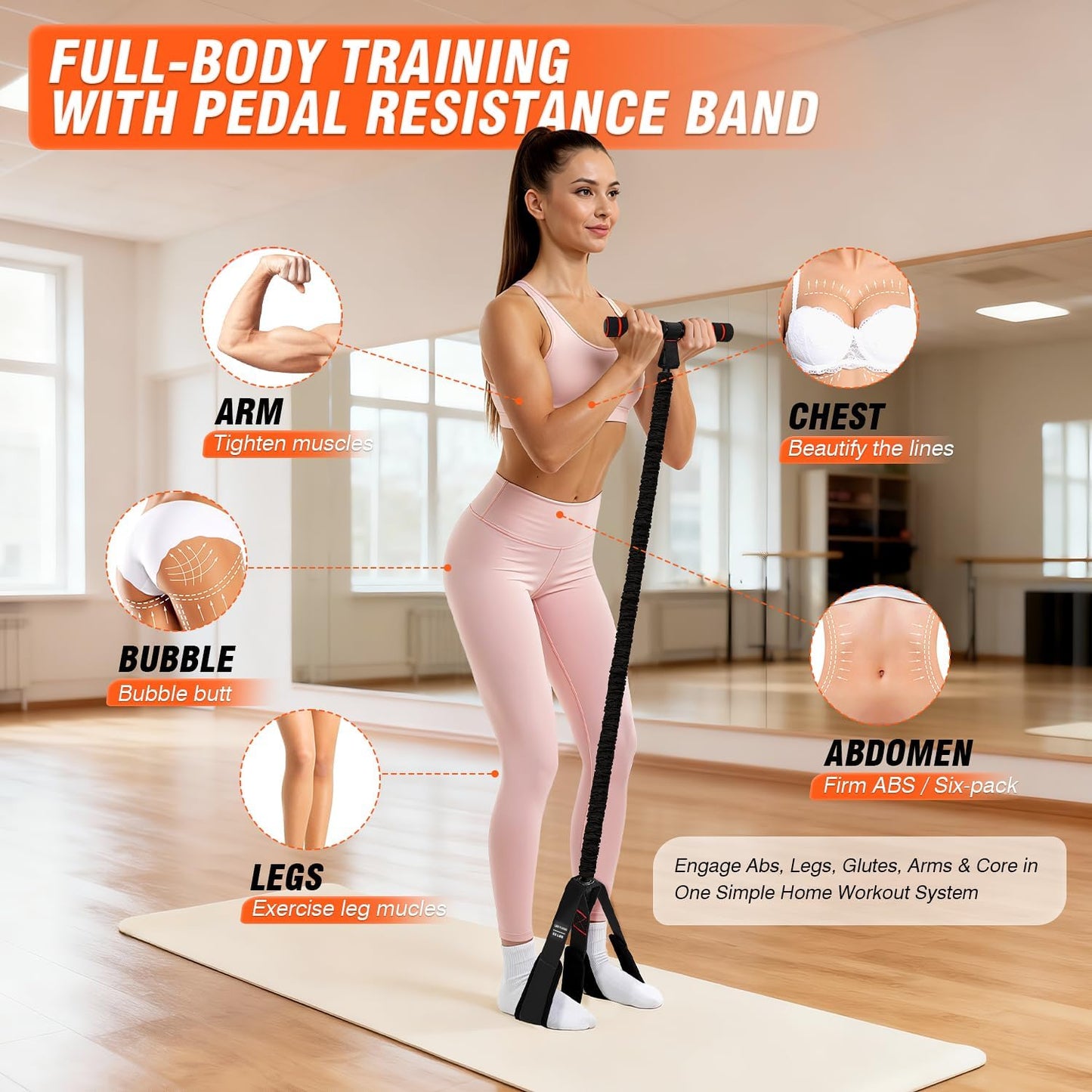 Skiennix Pedal Resistance Bands - Upgrade Women’s Exercise Bands for Full Body Training | Core, ABS, Legs, Glutes, Arms