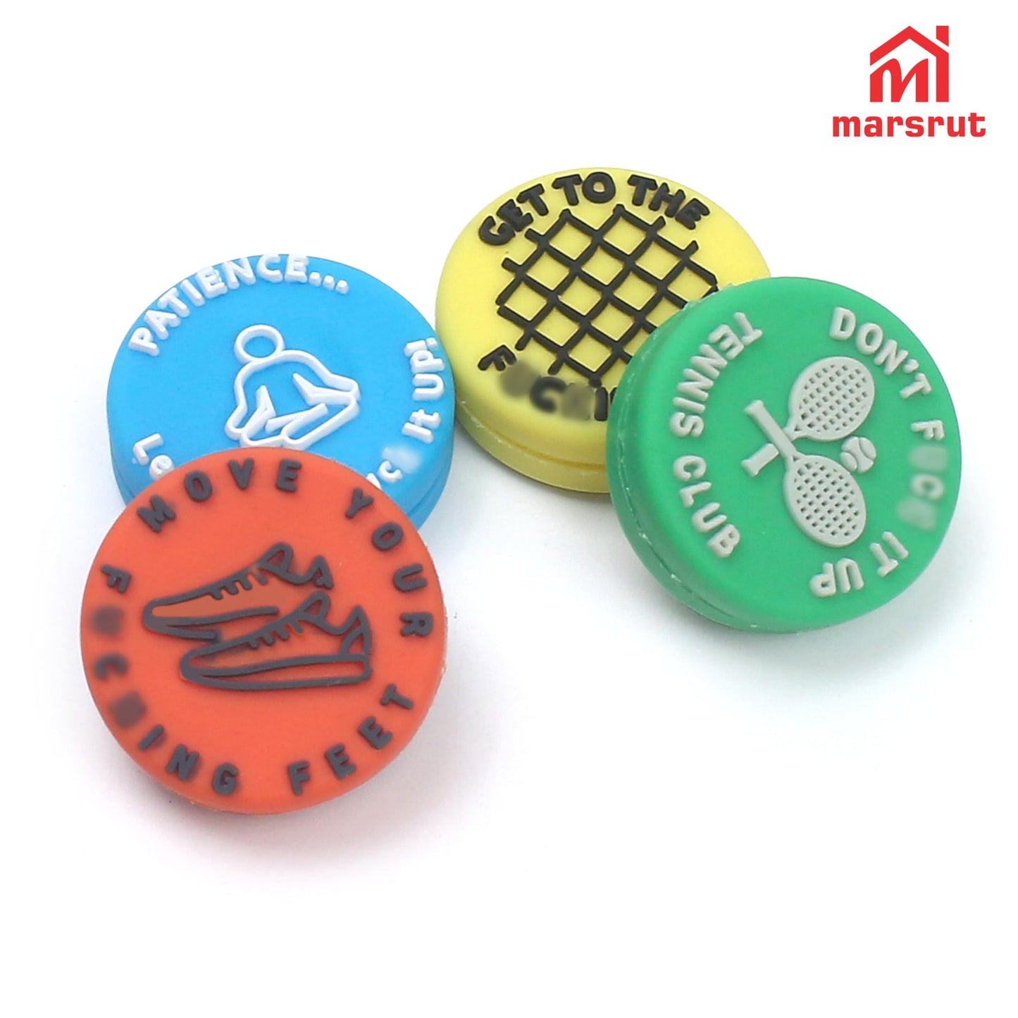 Marsrut 4PCS Tennis Vibration Dampeners, Funny Racquet Damper Dampener for Tennis Racket, Silicone Tennis Shock Absorbers with Spicy/Aggressive Reminder Funny Word, Tennis Accessories Gift, 4 Styles