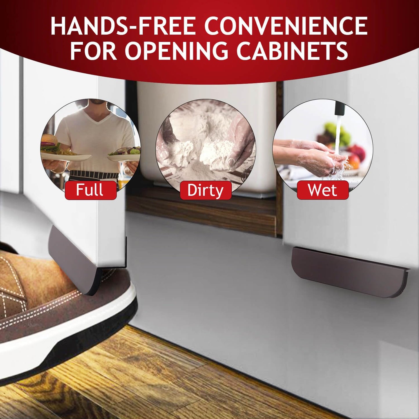 RVPEKUPE 1-Pack Under Cabinet Foot Pull with Adhesive and Screws, Hands Free Toe Foot Pull Opener for Kitchen Trash Cabinet Drawer, 4 Inch (Matte Black)