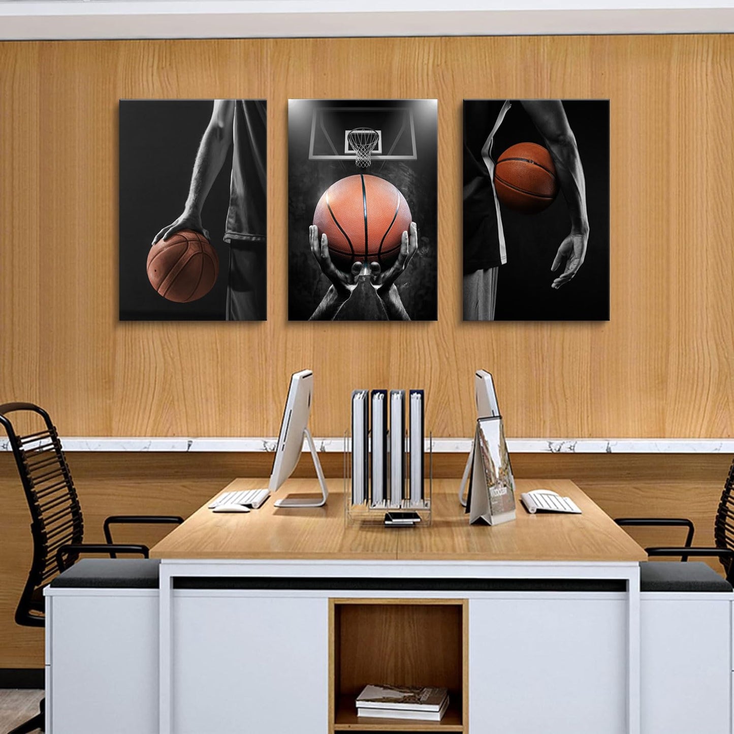 Basketball Posters Canvas Wall Art Set of 3 - Black and White Sports Decor for Mens Teen Boys Room Bedroom Dormitory Office Wall Decor (12x16 Inches) Wrapped Canvas