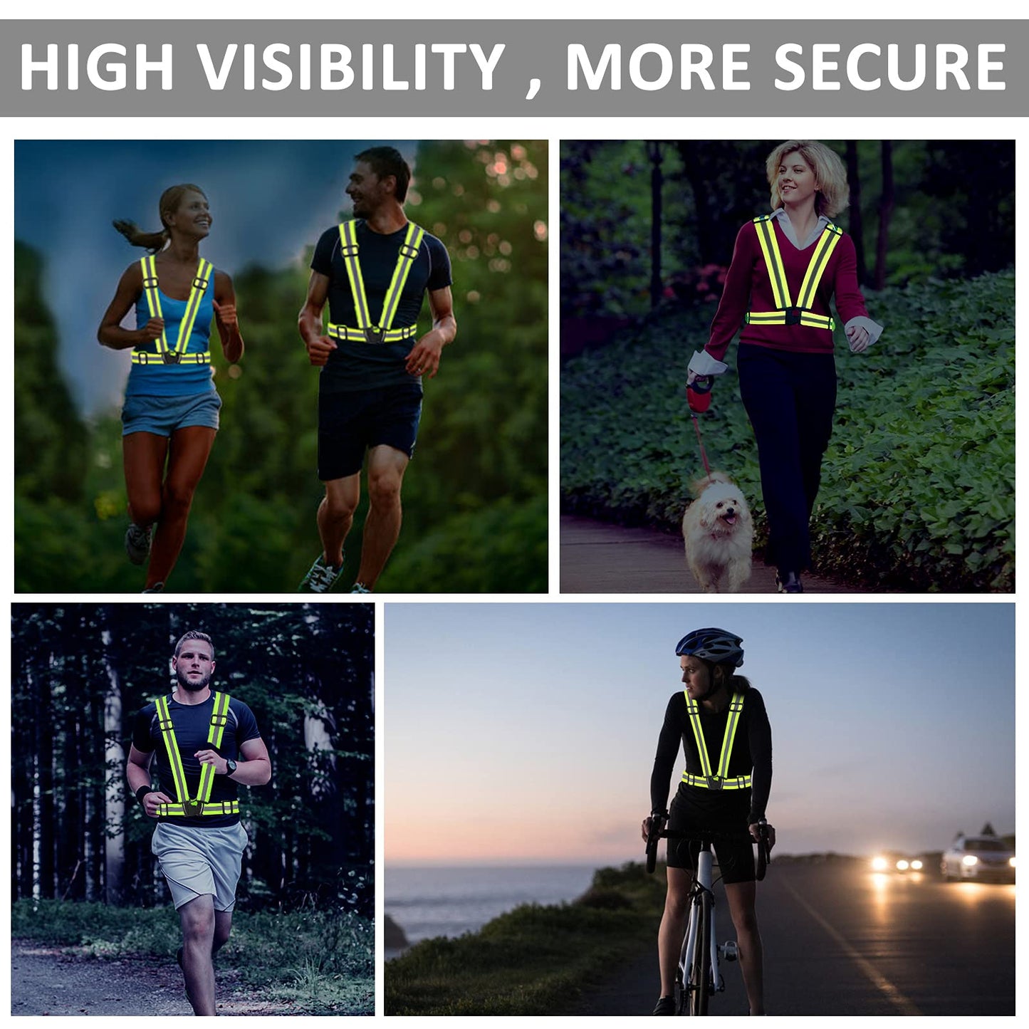 Miushion Reflective Vest | Safety & High Visibility for Running, Jogging, Dog Walking, Cycling | Adjustable & Elastic Reflector Fits Outdoor Clothing (Pack of 10, Orange & Green)