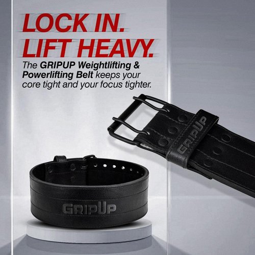GripUp Powerlifting Belt 10mm Thick Genuine Leather 4” Heavy Weight lifting Gym Belt Back Support Strength Training Squats Workouts Fitness Bodybuilding Deadlifts Weightlifting Men Women (Black, L)