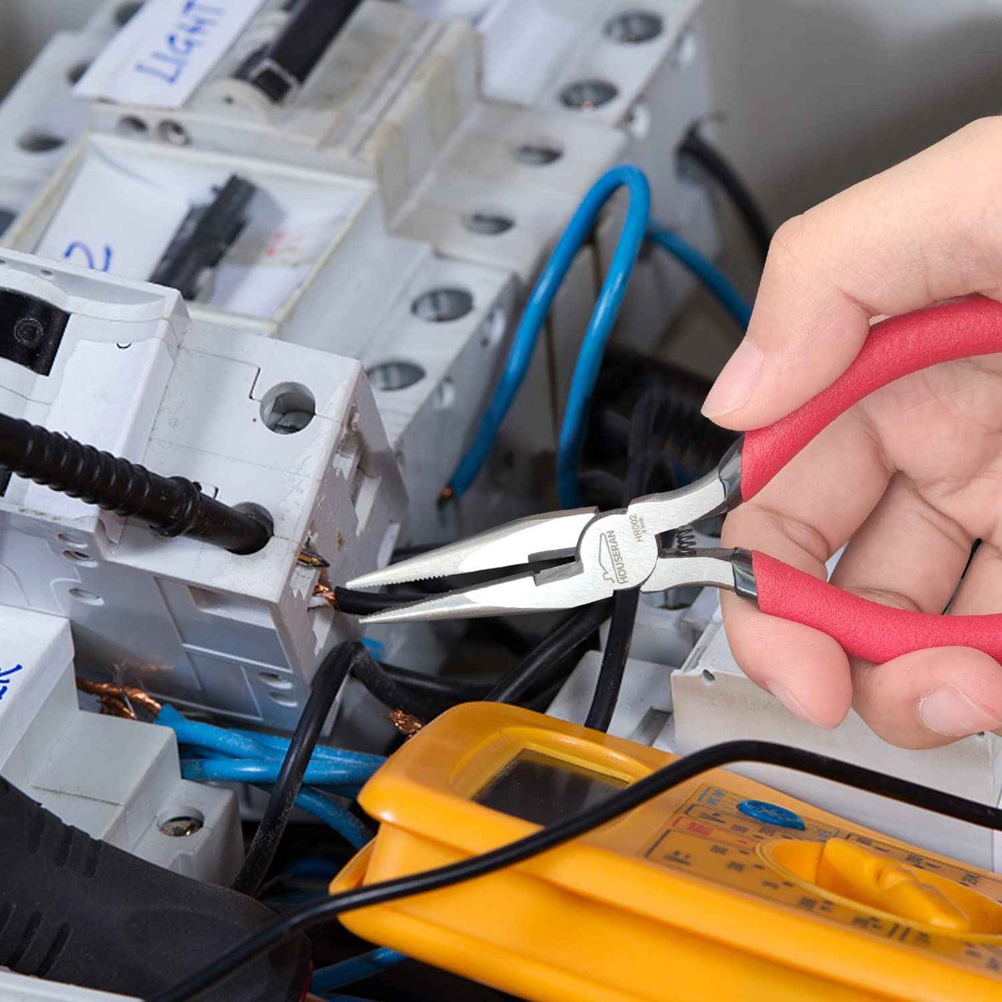 HOUSERAN Needle Nose Pliers, 5 Inch, 5 Pack, Long Nose Pliers with Side Cutter, Spring Loaded for Cutting and Bending Wire