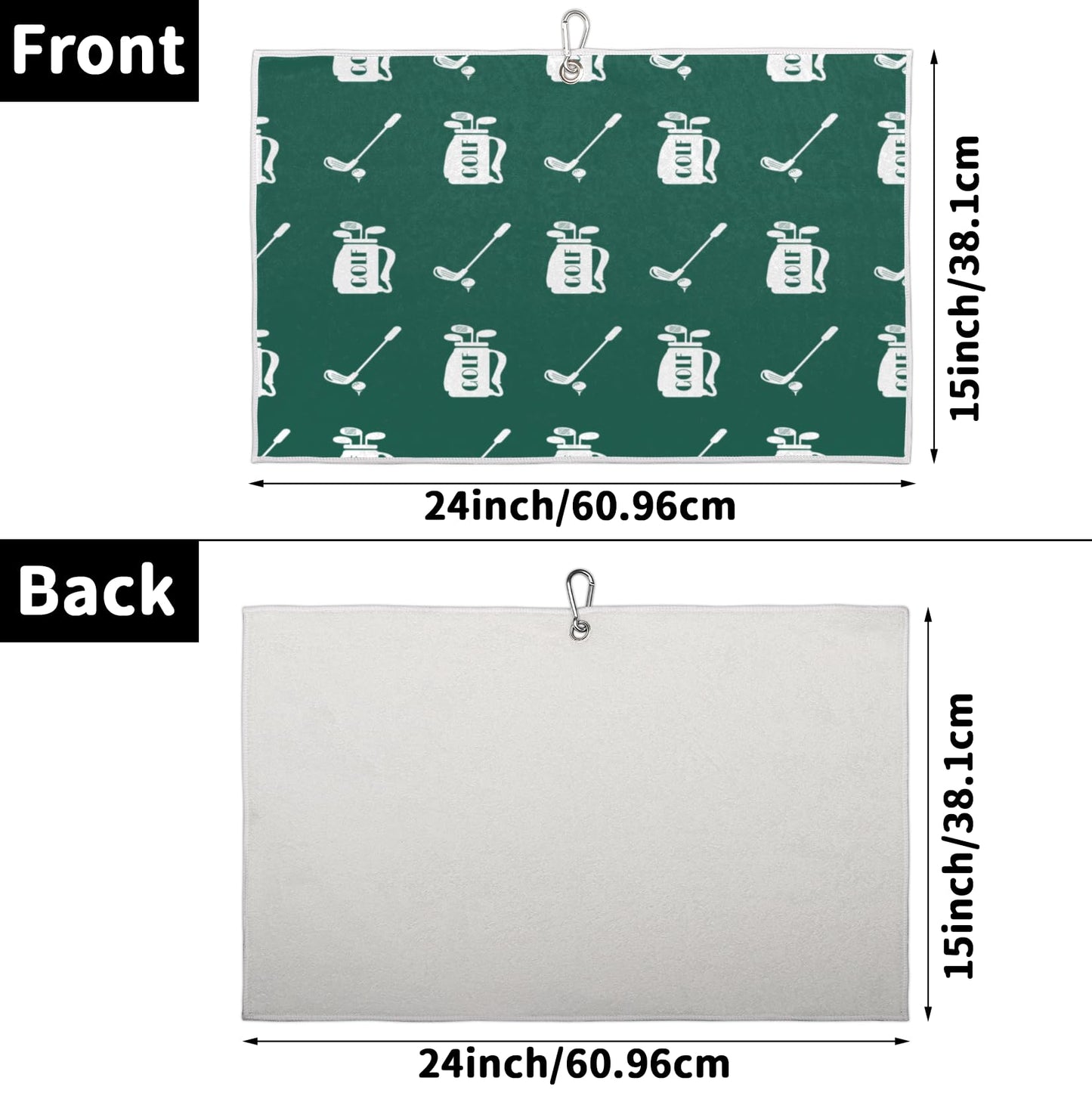 Lakiniss Green Golf Theme Golf Towel 24x15 inch Ultra-fine Fiber Absorbent Quick Drying Belt with Heavy-Duty Climbing Buckle, Portable and Durable Cleaning Club/Golf Club for Both Men and Women