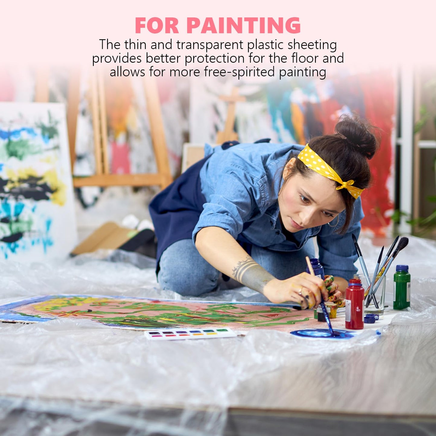 9x12 Ft Plastic Drop Cloths for Painting | 10-Pack Plastic Sheeting Painting Supplies | Dust Cover for Furniture, Floor, Couch Protector