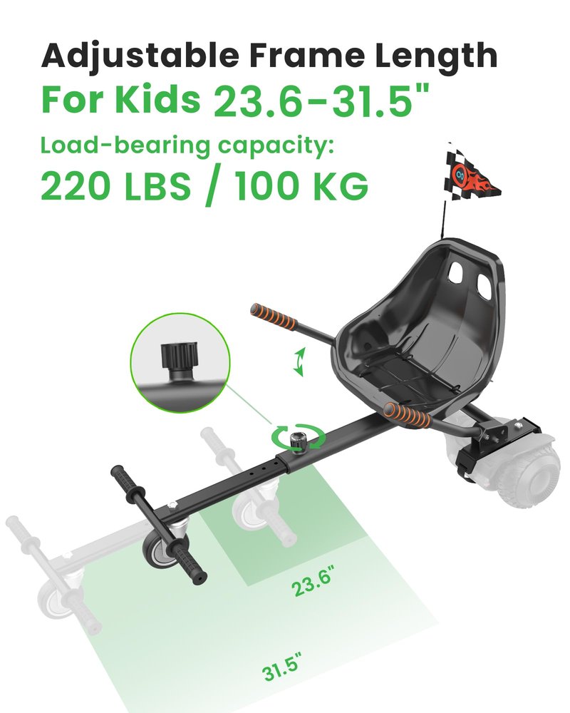 Awwscooter K1 Go-Kart Seat Attachment for Self-Balancing Scooters, Adjustable Frame Fits 6.5"/8"/10" Boards, Easy Install, Kids & Family Fun (Scooter Not Included)–Classic Black