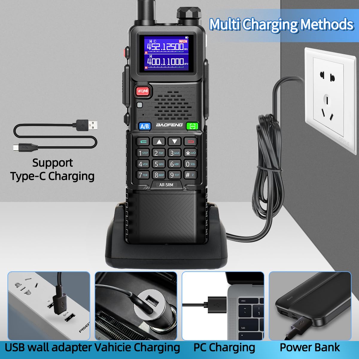 BAOFENG Radio Ham Radio Handheld 5RM 10W (Upgrade of UV-5R) Long Range Walkie Talkies Rechargeable Emergency NOAA Weather Two Way Radio with 3800mAh Battery USB-C Charger for Hunting Hiking,2 Pack