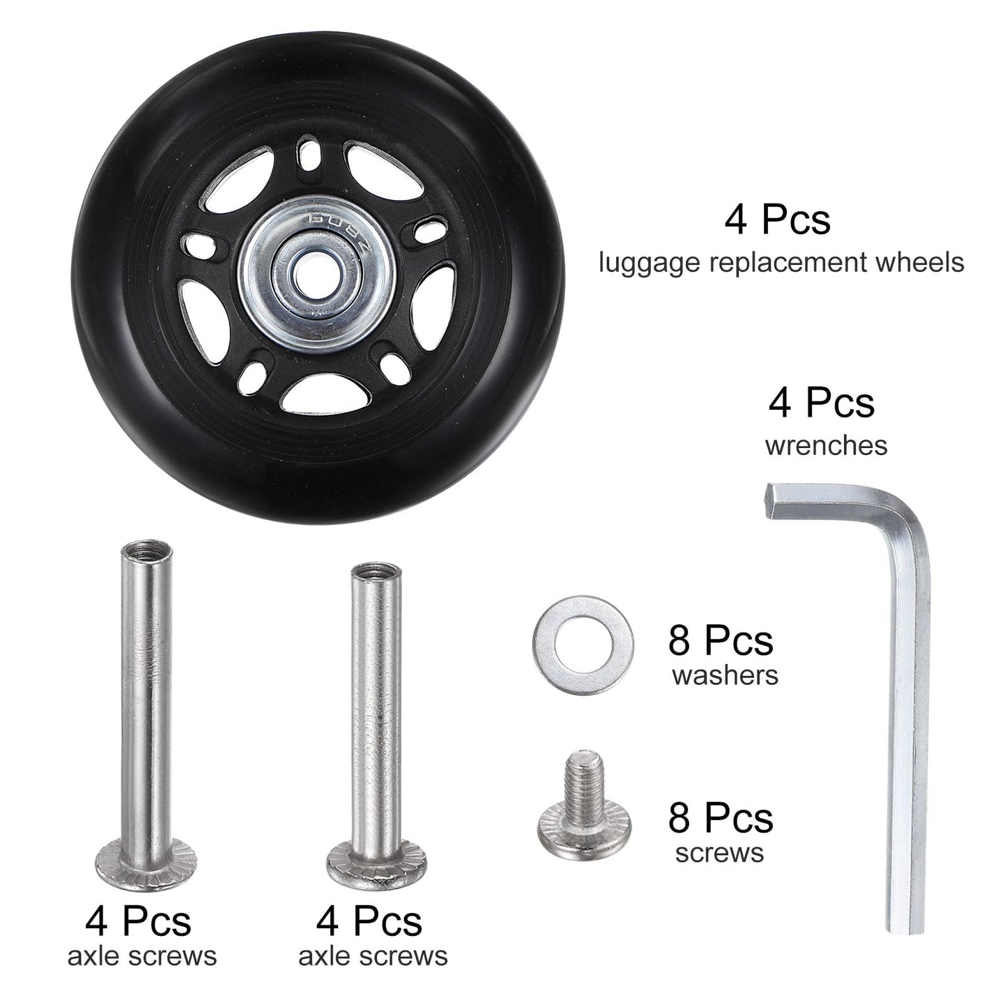 uxcell Replacement Luggage Wheels 68x24mm Suitcase Wheel Repair Kits Include 4 PU Bearing Wheels & Washers, Wrenches & Axle Screw for Trolley Bag, Inline Skate and Caster Board