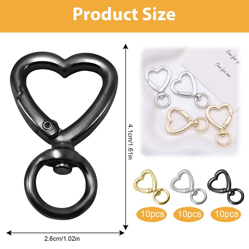 30Pcs Heart Shaped Carabiner Cute Heart Carabiner with Spring Snap Hook Zinc Alloy Swivel Keychain Clip Accessions for DIY Backpack Purse Luggage Tag