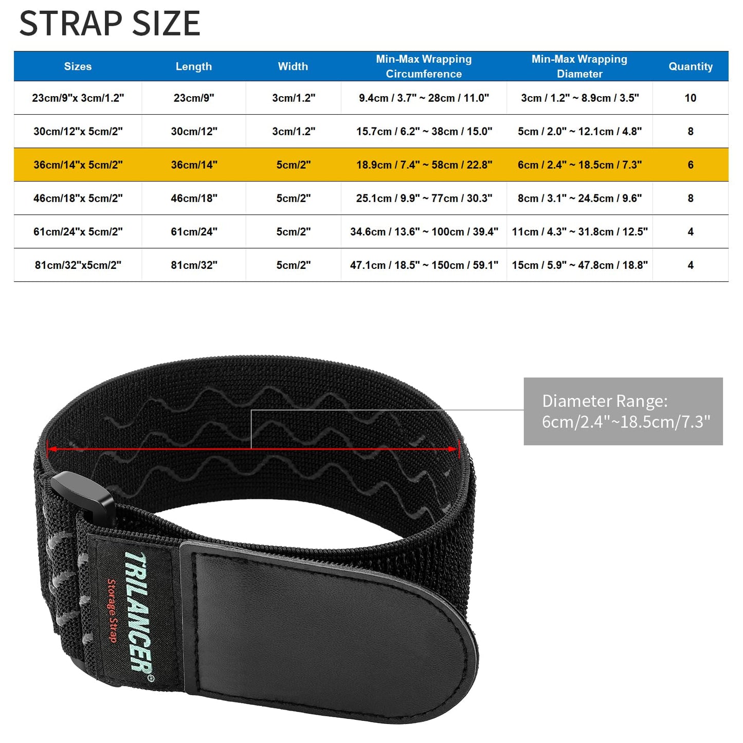 Trilancer Elastic Cinch Straps with Anti-Slip Strips, 14 "x 2" (6 Pack) Multipurpose Hook and Loop Bundling Straps for Hose, Cords, Bike, Luggage, Camping, Yoga Mats