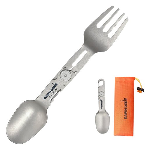 Dawn Deer Titanium Rotating Spork - 2-in-1 Folding Spoon and Fork for Camping, Hiking, Backpacking - Lightweight, Durable Travel Utensil with Compact Design - EDC Survival Gear (1PC)
