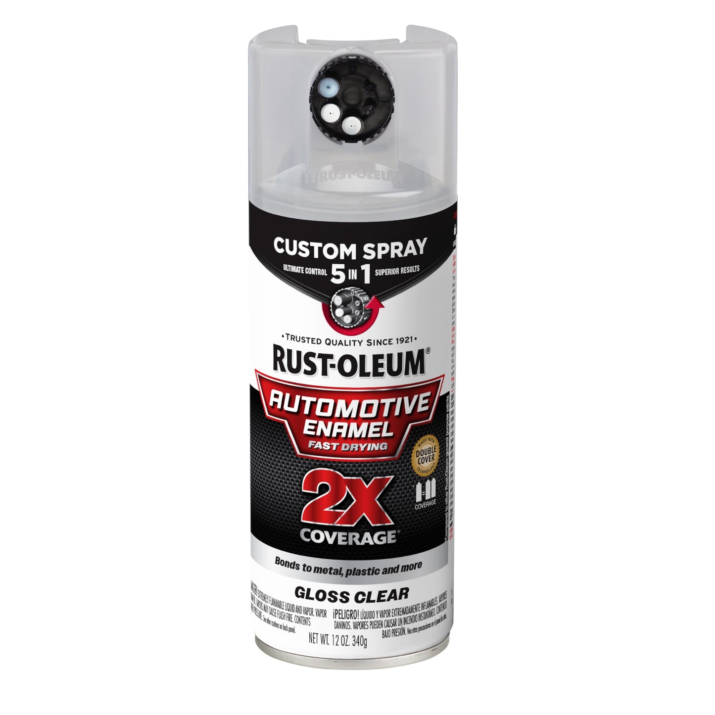 Rust-Oleum 2X Automotive Enamel Custom Spray 5-in-1 Spray Paint, 12 oz, Gloss Clear