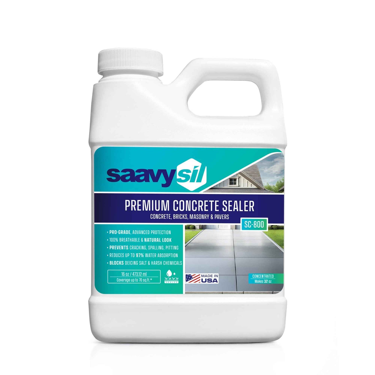 Silane Siloxane Penetrating Concrete Sealer – 16 oz Makes 32 oz – Water-Based Waterproof Protection for Indoor/Outdoor Concrete, Masonry, Brick, Pavers & Stone – Clear Finish