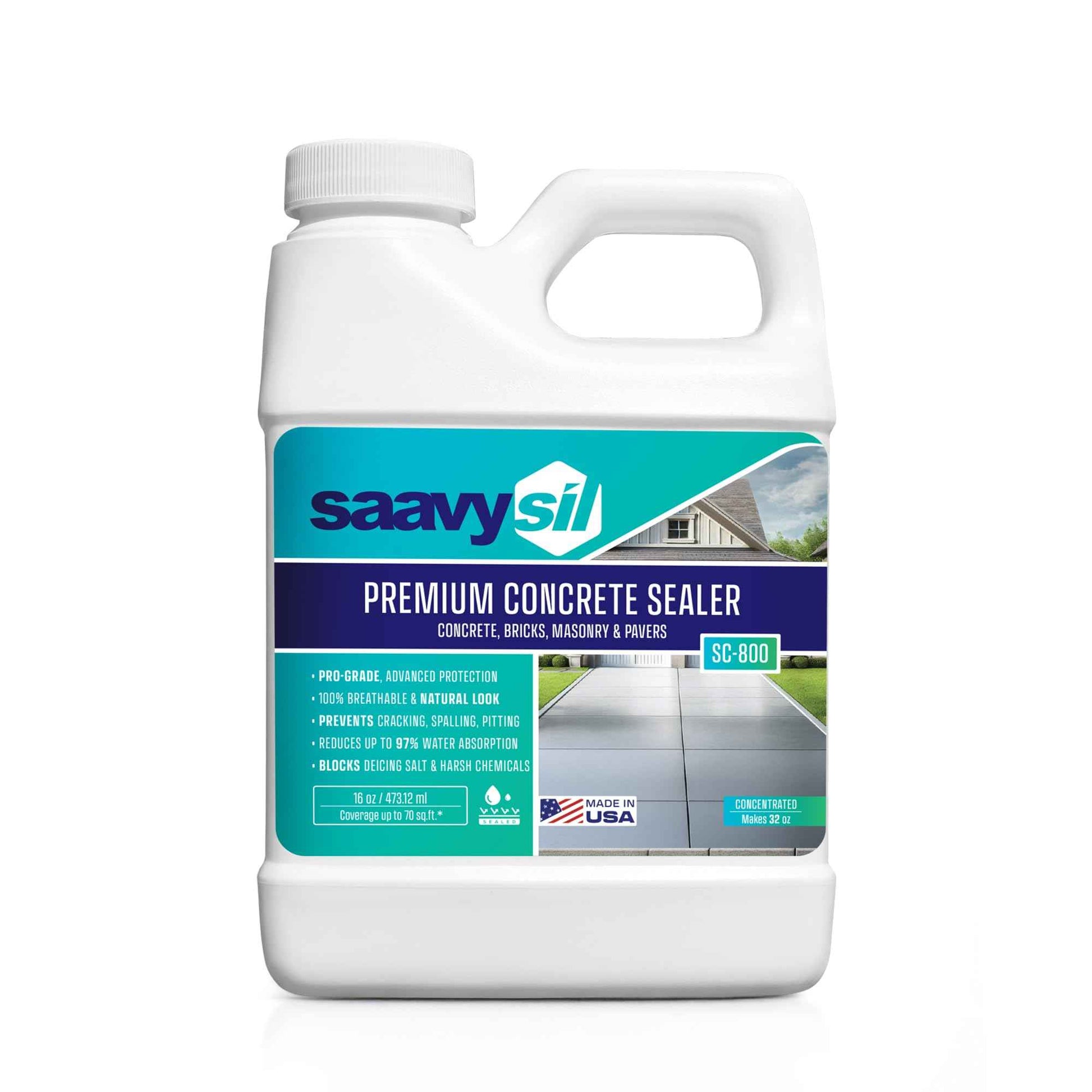 Silane Siloxane Penetrating Concrete Sealer – 16 oz Makes 32 oz – Water-Based Waterproof Protection for Indoor/Outdoor Concrete, Masonry, Brick, Pavers & Stone – Clear Finish