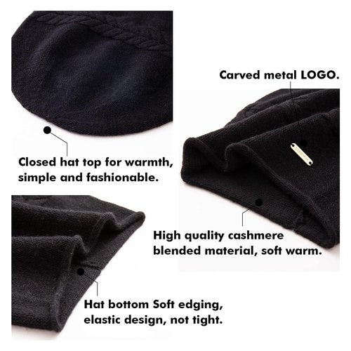 QUEENFUR Knit Slouchy Beanie Hats for Women Cashmere Ski Cap Knitted Wool Soft Warm Winter Hat (B02A-Black)