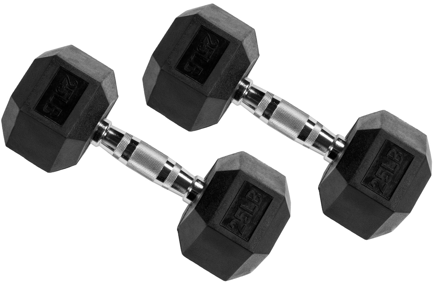 Fitvids Rubber Encased Hex Dumbbell – 25LB – 25LB Pair – Black