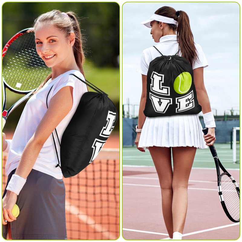 Pinkunn 20 Pcs Tennis Party Favor Bag 17 Inch Tennis Backpack Sport Drawstring Bag for Team Group Teacher Gift, Black(17 Inch,Black)