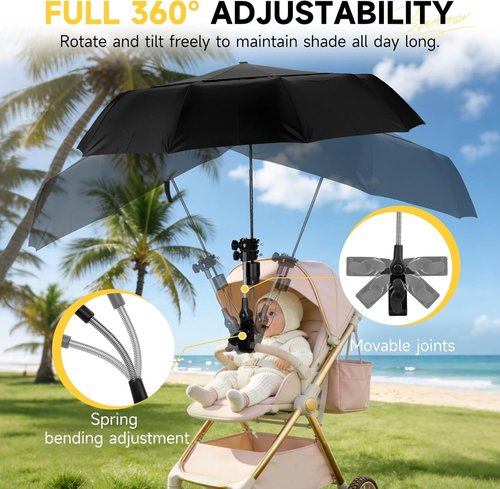Chair Umbrella - Universal Clamp Double Canopy Sunshade with 360° Swivel | UPF 50+ UV Protection, 100cm