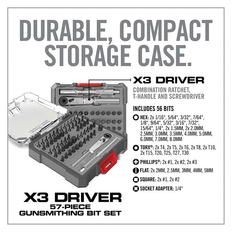 Real Avid X3 Precision Screwdriver Set with 1/4 Ratchet Wrench Bit Driver & Bit Extension - Tool Kit Includes Torx, Hex, Phillips, Flat & Square Bits (56 Piece)