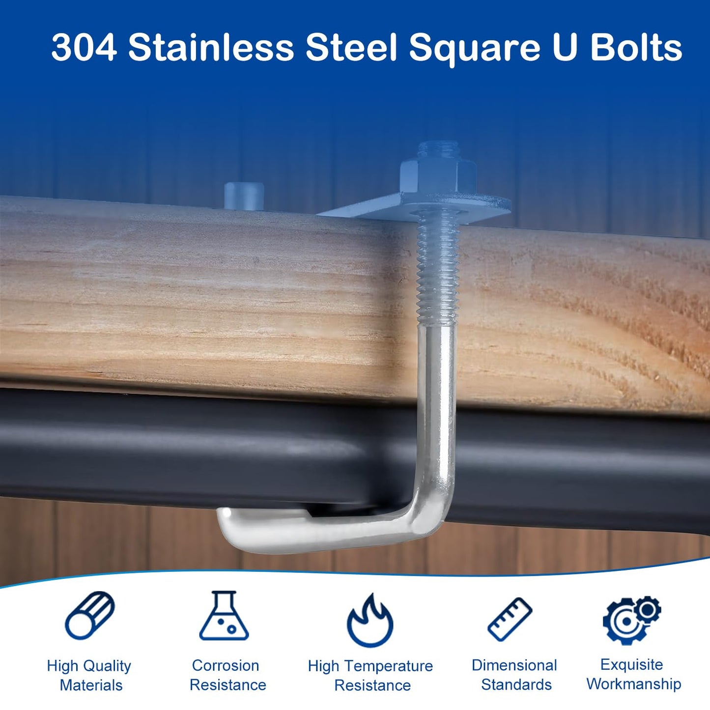 MroMax 4Pcs Square U-Bolts 1-1/2" Inner Width, M8 x 40 x 100mm 304 Stainless Steel U-Bolts with Frame Plates and Nuts, 3.94" Length, for Automobiles Trailer, Ski Boat, Sailboat and Trailer