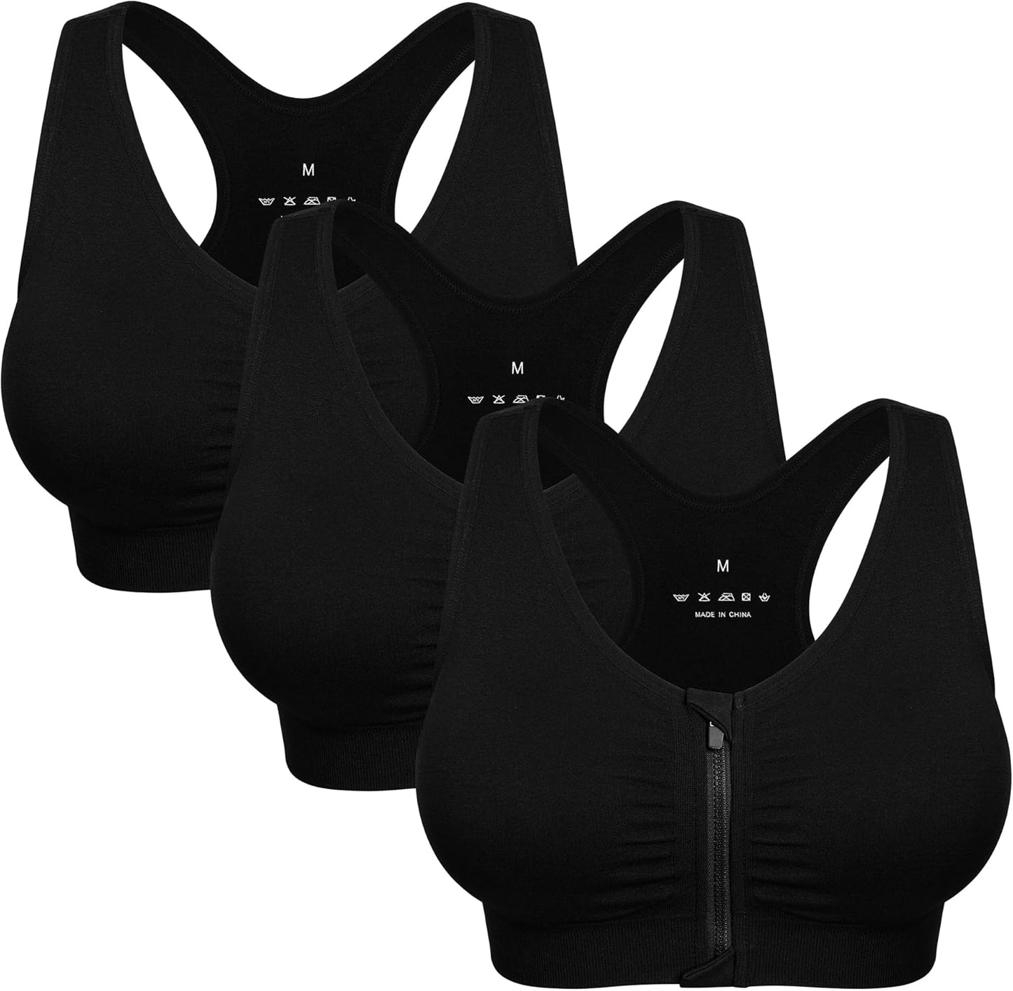 Skiennix Women's Wireless Zip Front Sports Bra - Comfortable Post-Surgery Activewear