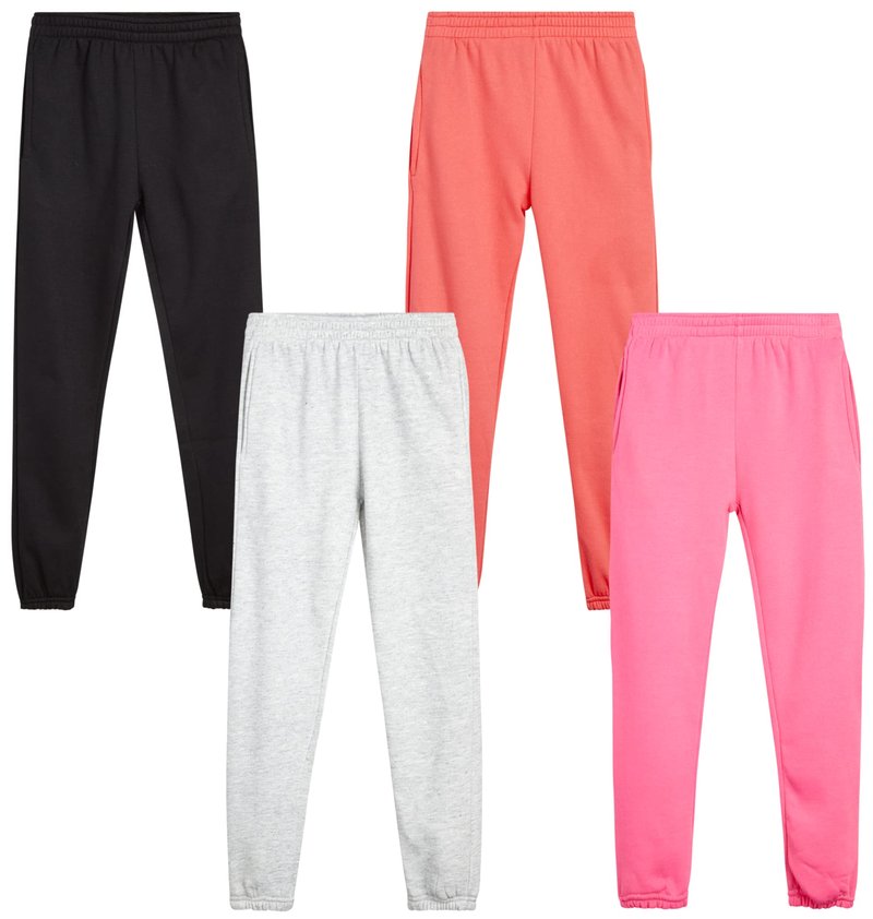 Real Love Girls Sweatpants - 4 Pack Basic Solid Active Soft Fleece Pull On Girls Joggers with Pockets (Sizes: 5-16), Size 5-6, Black/Pink/Coral/Heather Grey