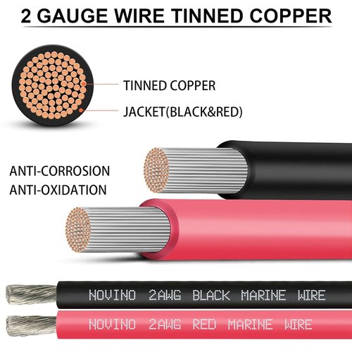 Marine Grade 2 AWG Wire - 15FT Red & 15FT Black Tinned Copper Cable for Boats, Speakers & Solar Panels